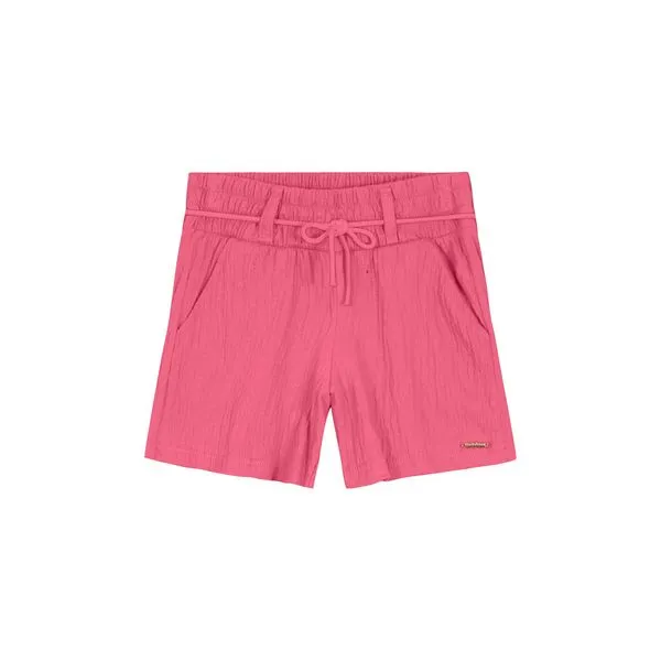 Shorts Menina Cintura Com Elástico Em Malha Texturizada Carinhoso Rosa - 1