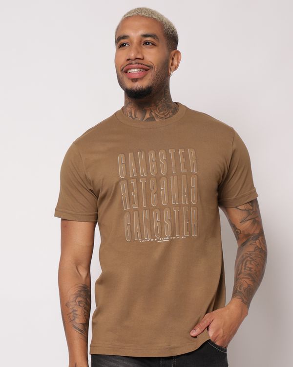Camiseta Masculina Gangster Algodão Manga Curta Marrom G