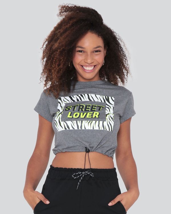Blusa Cropped Feminina Estampa Animal Print Cinza GG