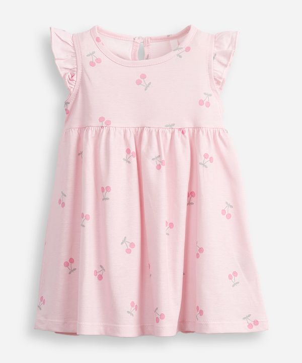 vestido infantil manga curta cerejas rosa 0-3