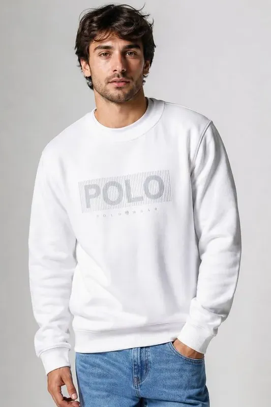 Blusa Moletom Gola Careca Silk Polo Wear Branco G