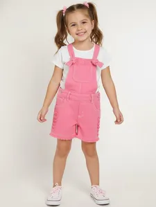 Jardineira Jeans Infantil Para Menina - ROSA 4