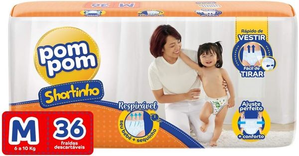 Fralda Calça PomPom Shortinho M Jumbo Laranja 36 Unidades
