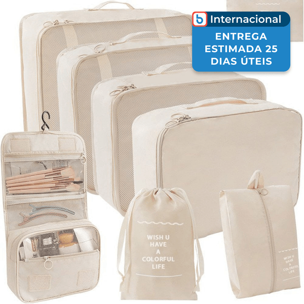 Kit Organizador para Viagem com 7 Peças Jone Bege J-MBI