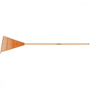 Vassoura com 18 Dentes Tramontina em Polipropileno Laranja com Cabo de Madeira 120 cm