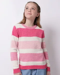 Suéter Juvenil Tricô Listrado Lurex Rosa 16