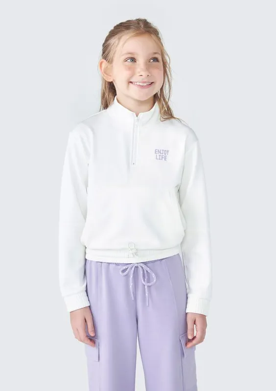 Blusão Infantil Menina Gola Alta - Off white 006