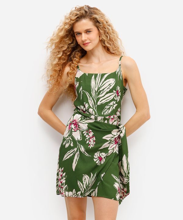 vestido curto feminino de viscose com amarração floral verde M