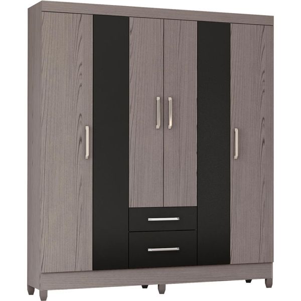 Guarda-roupa 6 Portas com Pés - Demóbile Gênova Cinza / Preto