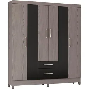 Guarda-roupa 6 Portas com Pés - Demóbile Gênova Cinza / Preto
