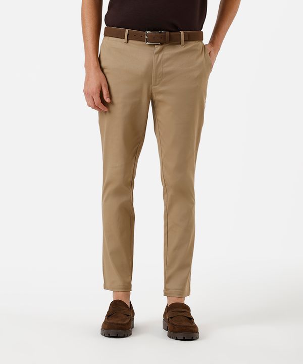 calça slim cropped masculina de sarja cós elástico bege 38