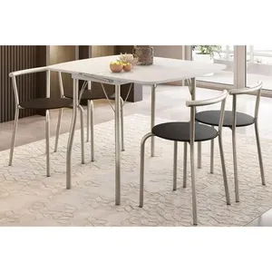 Kit Mesa De Cozinha Dobrável E 4 Banquetas 105 MDP Aço Courano Prata Branco Prata Preto Prata Conjunto Mesa De Cozinha Dobrável E 4 Banquetas 105 Prata Branco Prata Preto Carraro