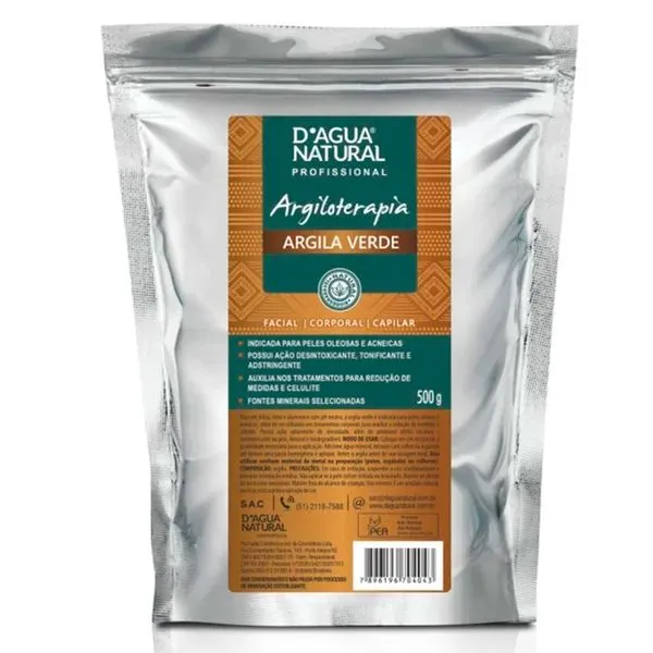 Máscara Facial D'agua Natural Argila Verde 500g