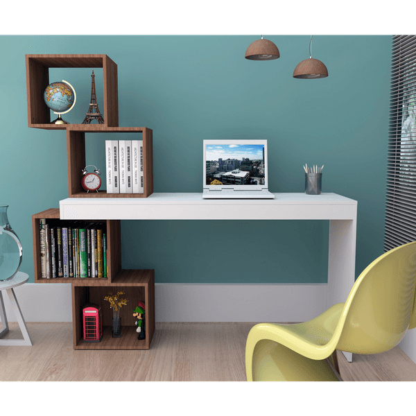 Escrivaninha em MDP, 4 Nichos - ESC30041030 Branco/ Carvalho