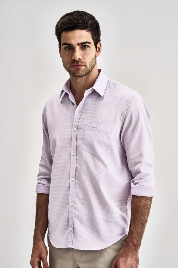 Camisa Clássica Manga Longa Maquinetada - Lilas - 3