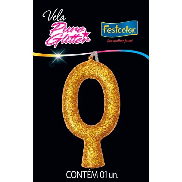 Vela Puro Glitter Nº0 Festcolor Ouro (MP)