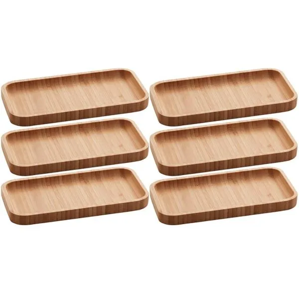 Kit 6 Petisqueiras Bandeja Bambu 20x10cm Lyor Hire Prato Salgados Petiscos