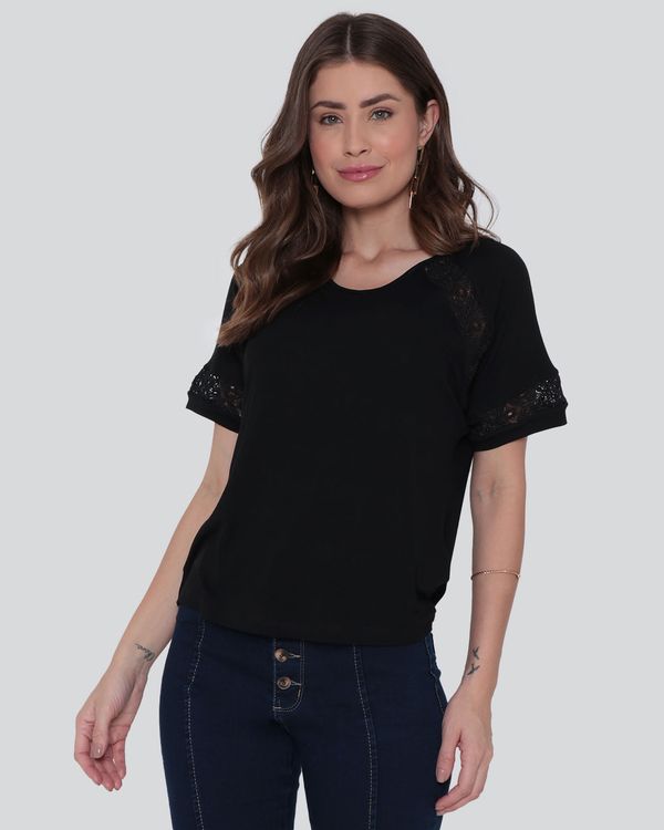 Blusa Feminina Recorte Renda Preta GG