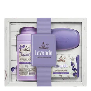 Kit Banho Lavanda Talco Perfumado 100g + 2 Sabonetes Perfumados 130g + 1 Saboneteira