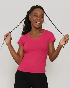 Blusa Feminina Manga Curta Canelada Rosa P