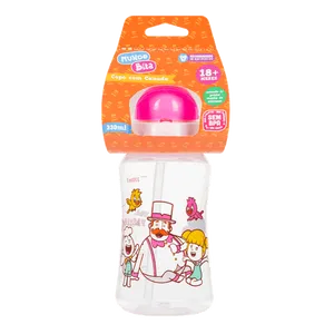 Copo Infantil com Canudo Lolly Kinddy Mundo Bita Rosa 330ml