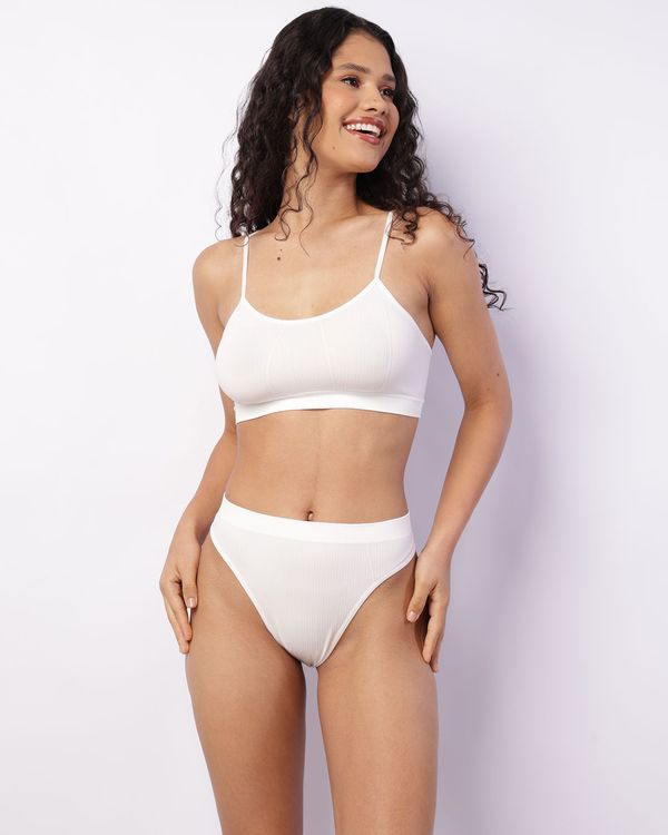 Conjunto Feminino Sutiã + Calcinha Fio Dental Texturizado Off White M