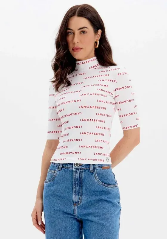 Blusa Manga Curta Estampada Branco G