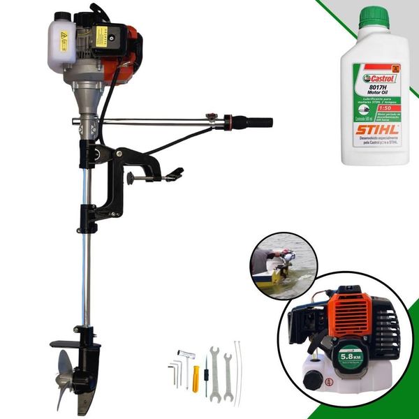 Motor De Popa Rabeta Completa Hélice 16cm 52cc + Óleo Stihl