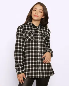 Camisa Juvenil Manga Longa Flanelada Xadrez Preta 14