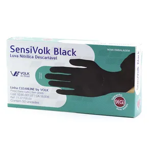 Luva Nitrílica Descartável Preta Volk Tamanho G 50un