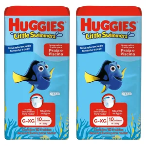 Kit com 2 Unidades de Fralda Huggies Praia e Piscina Little Swimmers G-XG 10 Unidades cada