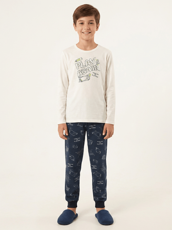 Pijama Longo Estampado Juvenil Para Menino - OFF WHITE 10