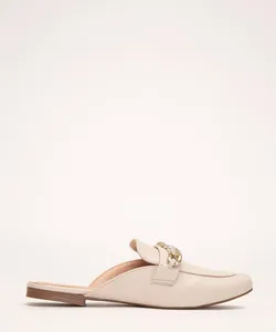 mule bico redondo com corrente via uno off white 39