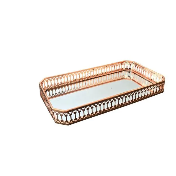 Bandeja Retangular Metal Fundo Espelhado para Decoração e Organização Multifuncional Rosê Braswu Bandeja Retangular Metal Fundo Espelhado para Decoração e Organização Rosê Braswu