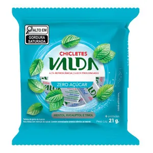 Goma de Mascar Valda Mentol e Eucaliptol Zero Açúcar 21g 6 Unidades
