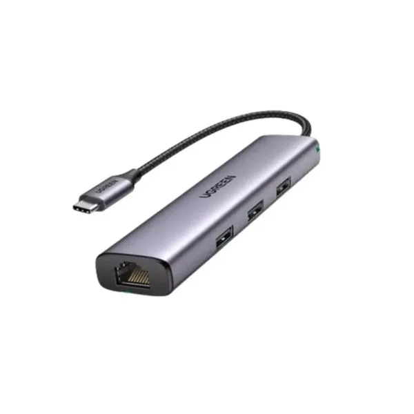 Adaptador Ugreen USB-C 3.1 para RJ45 Gigabit + USB CM475 Cinza