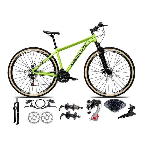 Bicicleta Aro 29 Absolute Nero 5 Câmbios Shimano 24v K7 Freios Hidráulicos Garfo Trava Com Pneu Faixa - Verde Tam.19