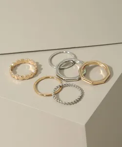 Kit de 6 Anéis Femininos Geométricos Multicor M