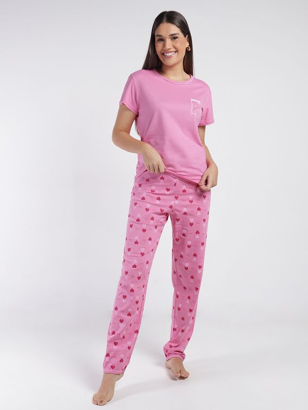 Pijama Longo Meia Malha Feminino ROSA P