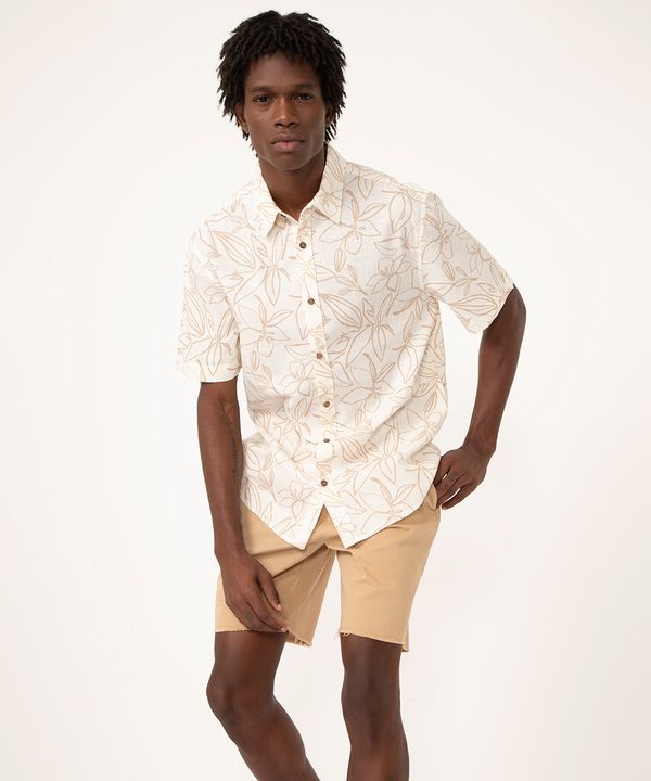 camisa de algodão manga curta floral off white P