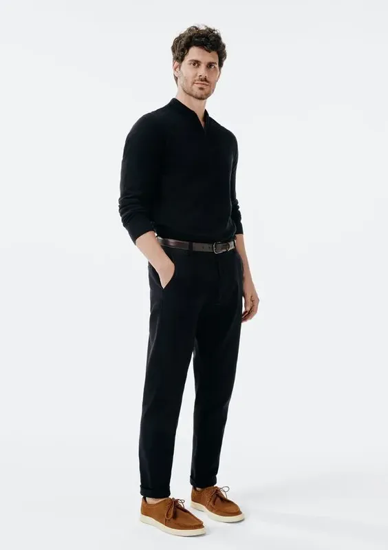 Calça Em Sarja Masculina Taper Chino - Preto 038