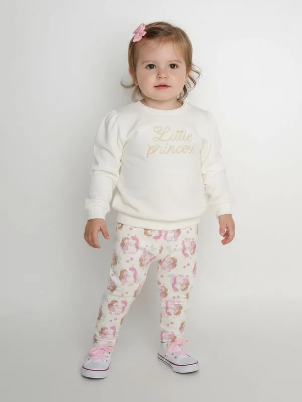Conjunto Longo Moletom Infantil Para Menina- OFF WHITE 3