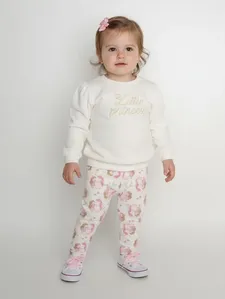 Conjunto Longo Moletom Infantil Para Menina- OFF WHITE 3