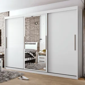 Guarda-roupa em MDF, 3 Portas, 4 Gavetas, Com Espelho - Taurus Branco