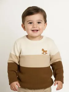 Blusão Tricot Listrado Infantil Para Menino - MARROM/BEGE 1