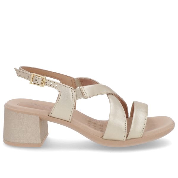 Sandália Salto Médio Couro Dourado Ajuste Fivela 38