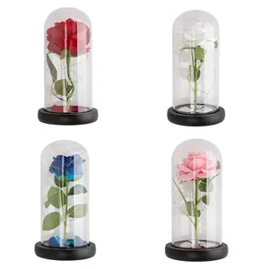Flor Eterna Rosa Sortida Base Madeira Led (Pilha AAA) Cúpula de Vidro 11,5x21cm LM2386 - honeyhome