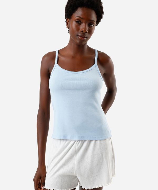 regata de pijama feminina com algodão alça fina canelada azul P