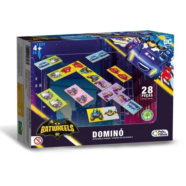 Jogo de Dominó Batwheels 28 Peças Temático com Veículos Icônicos de Gotham City Pais & Filhos Jogo de Dominó Batwheels 28 Peças Temático com Veículos Icônicos Pais & Filhos