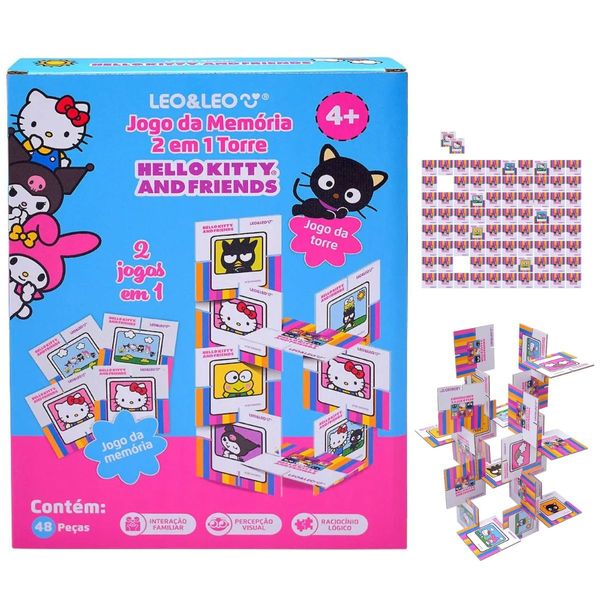 JOGO DA MEMÓRIA 2 EM 1 TORRE HELLO KITTY 48 PEÇAS - LEO&LEO